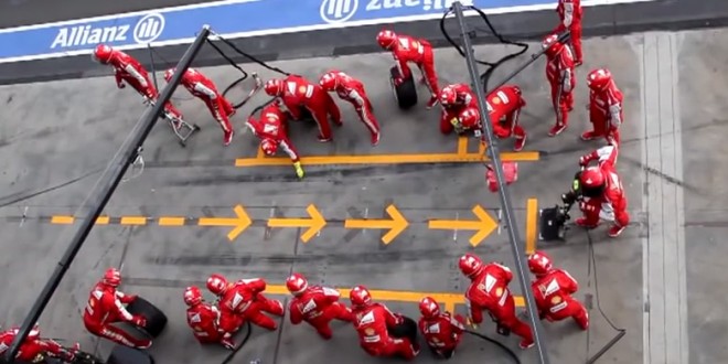 Arrêt au stand parfait d’une Ferrari F1